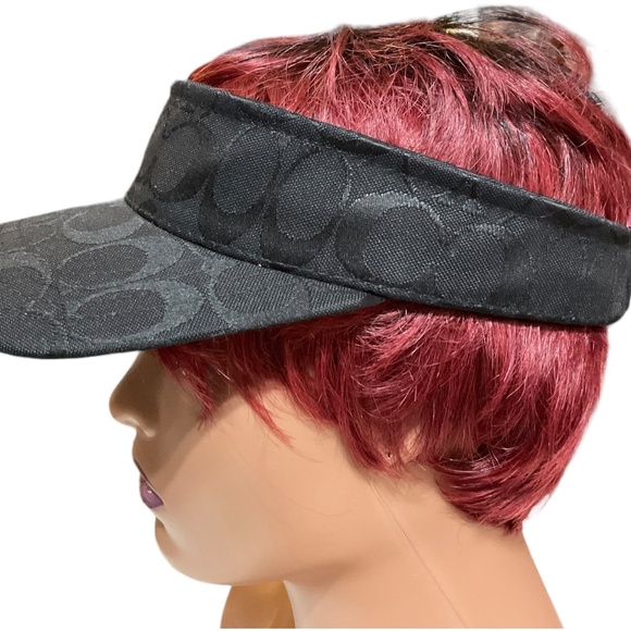 Coach Black Visor Hat with Signature Motif Leather Adjust Strap - Picture 3 of 16